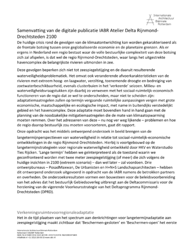 Samenvatting publicatie Atelier Delta Rijnmond-Drechtsteden 2100